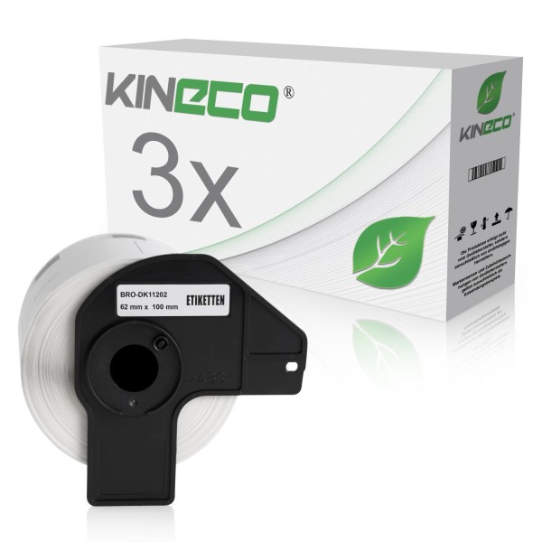 3x Etiketten kompatibel zu Brother DK-11202, 62mm x 100mm