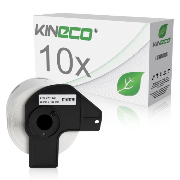 10x Etiketten kompatibel zu Brother DK-11202, 62mm x 100mm
