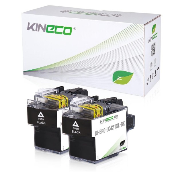 Kineco Multipack Set 2 Tintenpatronen für Brother LC421XLBK